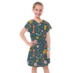 Dog Paw Colorful Fabrics Digitally Kids  Drop Waist Dress by Wav3s