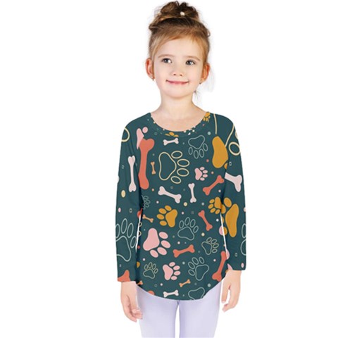 Dog Paw Colorful Fabrics Digitally Kids  Long Sleeve Tee by Wav3s