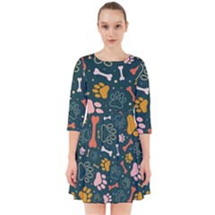 Dog Paw Colorful Fabrics Digitally Smock Dress by Wav3s