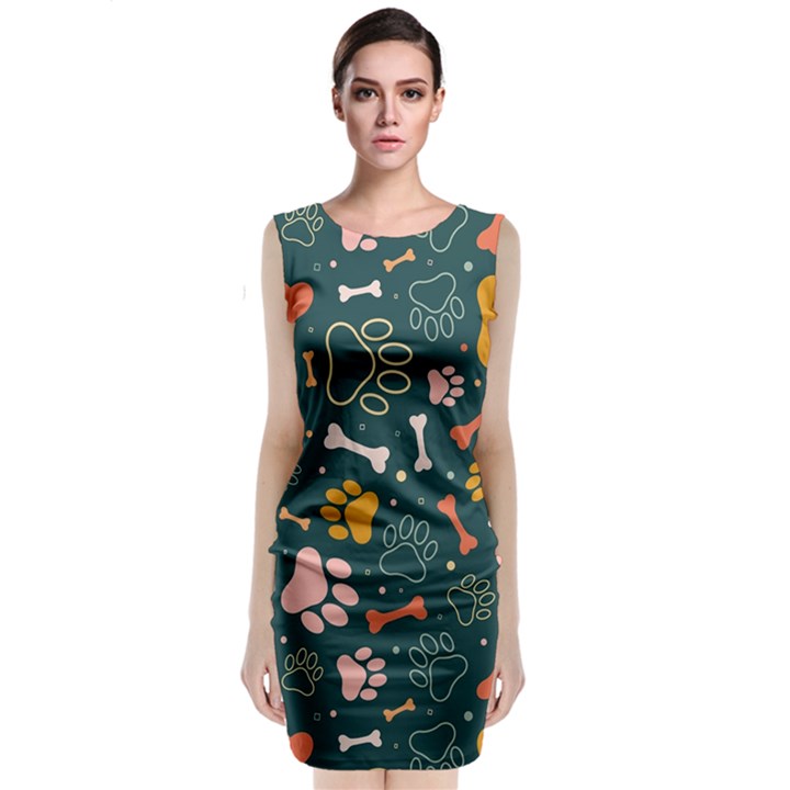 Dog Paw Colorful Fabrics Digitally Sleeveless Velvet Midi Dress