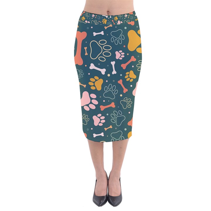 Dog Paw Colorful Fabrics Digitally Velvet Midi Pencil Skirt