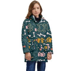 Dog Paw Colorful Fabrics Digitally Kids  Hooded Longline Puffer Jacket by Wav3s