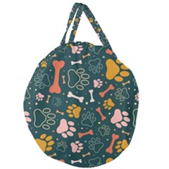 Dog Paw Colorful Fabrics Digitally Giant Round Zipper Tote by Wav3s