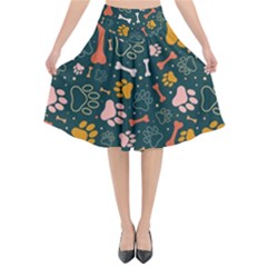 Dog Paw Colorful Fabrics Digitally Flared Midi Skirt by Wav3s