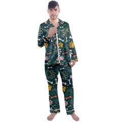 Dog Paw Colorful Fabrics Digitally Men s Long Sleeve Satin Pajamas Set by Wav3s