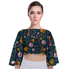 Dog Paw Colorful Fabrics Digitally Tie Back Butterfly Sleeve Chiffon Top