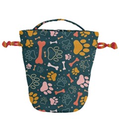 Dog Paw Colorful Fabrics Digitally Drawstring Bucket Bag by Wav3s