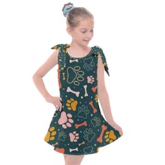 Dog Paw Colorful Fabrics Digitally Kids  Tie Up Tunic Dress