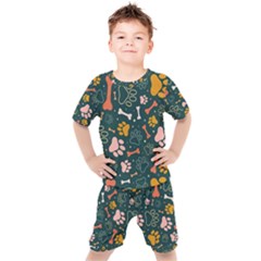 Dog Paw Colorful Fabrics Digitally Kids  Tee And Shorts Set by Wav3s