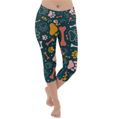 Dog Paw Colorful Fabrics Digitally Lightweight Velour Capri Yoga Leggings by Wav3s