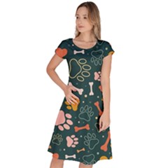 Dog Paw Colorful Fabrics Digitally Classic Short Sleeve Dress