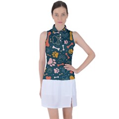 Dog Paw Colorful Fabrics Digitally Women s Sleeveless Polo Tee