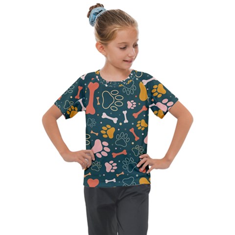 Dog Paw Colorful Fabrics Digitally Kids  Mesh Piece Tee by Wav3s