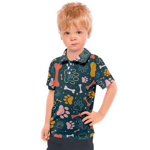 Dog Paw Colorful Fabrics Digitally Kids  Polo Tee by Wav3s