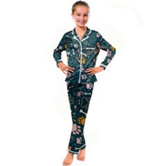 Dog Paw Colorful Fabrics Digitally Kids  Satin Long Sleeve Pajamas Set by Wav3s