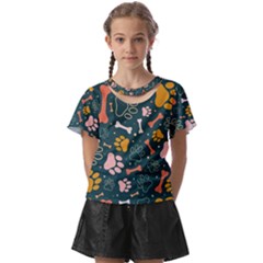 Dog Paw Colorful Fabrics Digitally Kids  Front Cut Tee by Wav3s