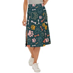 Dog Paw Colorful Fabrics Digitally Midi Panel Skirt by Wav3s