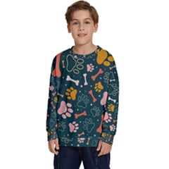 Dog Paw Colorful Fabrics Digitally Kids  Long Sleeve Jersey by Wav3s