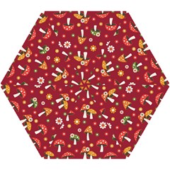 Woodland Mushroom And Daisy Seamless Pattern On Red Background Mini Folding Umbrellas by Wav3s