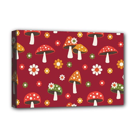 Woodland Mushroom And Daisy Seamless Pattern On Red Background Deluxe Canvas 18  X 12  (stretched) by Wav3s