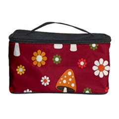 Woodland Mushroom And Daisy Seamless Pattern On Red Background Cosmetic Storage Case by Wav3s