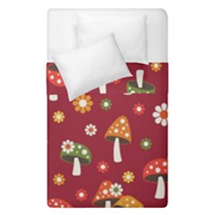 Woodland Mushroom And Daisy Seamless Pattern On Red Background Duvet Cover Double Side (single Size) by Wav3s