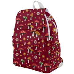 Woodland Mushroom And Daisy Seamless Pattern On Red Background Top Flap Backpack by Wav3s