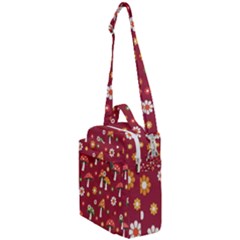 Woodland Mushroom And Daisy Seamless Pattern On Red Background Crossbody Day Bag by Wav3s