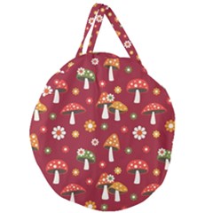 Woodland Mushroom And Daisy Seamless Pattern On Red Background Giant Round Zipper Tote by Wav3s