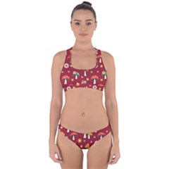 Woodland Mushroom And Daisy Seamless Pattern On Red Background Cross Back Hipster Bikini Set by Wav3s