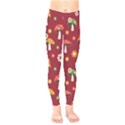 Woodland Mushroom And Daisy Seamless Pattern On Red Background Kids  Leggings View1