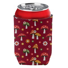 Woodland Mushroom And Daisy Seamless Pattern On Red Background Can Holder by Wav3s