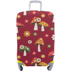 Woodland Mushroom And Daisy Seamless Pattern On Red Background Luggage Cover (large)