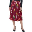 Woodland Mushroom And Daisy Seamless Pattern On Red Background Classic Velour Midi Skirt  View1