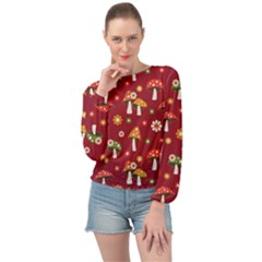 Woodland Mushroom And Daisy Seamless Pattern On Red Background Banded Bottom Chiffon Top by Wav3s