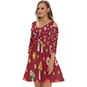 Woodland Mushroom And Daisy Seamless Pattern On Red Background Shoulder Cut Out Zip Up Dress View2