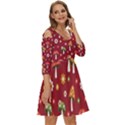 Woodland Mushroom And Daisy Seamless Pattern On Red Background Shoulder Cut Out Zip Up Dress View3