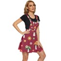 Woodland Mushroom And Daisy Seamless Pattern On Red Background Apron Dress View3