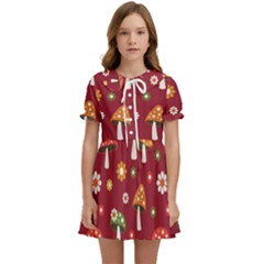 Woodland Mushroom And Daisy Seamless Pattern On Red Background Kids  Sweet Collar Dress by Wav3s