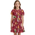 Woodland Mushroom And Daisy Seamless Pattern On Red Background Kids  Bow Tie Puff Sleeve Dress View1