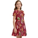 Woodland Mushroom And Daisy Seamless Pattern On Red Background Kids  Bow Tie Puff Sleeve Dress View2