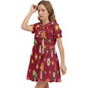 Woodland Mushroom And Daisy Seamless Pattern On Red Background Kids  Bow Tie Puff Sleeve Dress View3