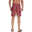 Woodland Mushroom And Daisy Seamless Pattern On Red Background Men s Beach Shorts View4