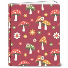 Woodland Mushroom And Daisy Seamless Pattern On Red Background 8  X 10  Hardcover Notebook