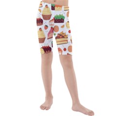 Seamless Pattern Hand Drawing Cartoon Dessert And Cake Kids  Mid Length Swim Shorts by Wav3s