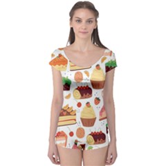 Seamless Pattern Hand Drawing Cartoon Dessert And Cake Boyleg Leotard  by Wav3s