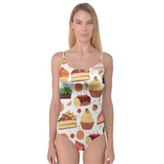 Seamless Pattern Hand Drawing Cartoon Dessert And Cake Camisole Leotard  by Wav3s