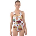 Seamless Pattern Hand Drawing Cartoon Dessert And Cake Cut-Out Back One Piece Swimsuit View1