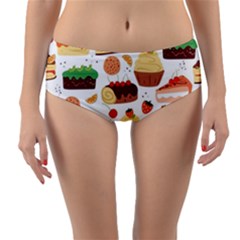 Seamless Pattern Hand Drawing Cartoon Dessert And Cake Reversible Mid-waist Bikini Bottoms by Wav3s