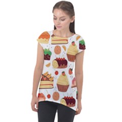 Seamless Pattern Hand Drawing Cartoon Dessert And Cake Cap Sleeve High Low Top by Wav3s